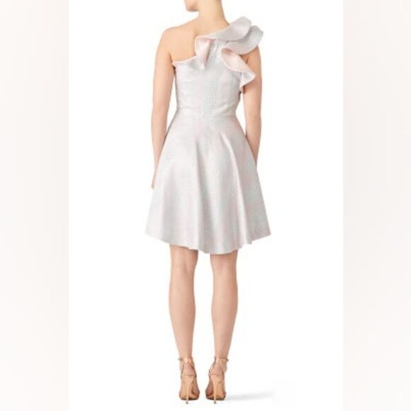 Blush Pink & Silver Metallic One Shoulder Dress w Cascading Ruffle Prom Dress - Picture 9 of 13